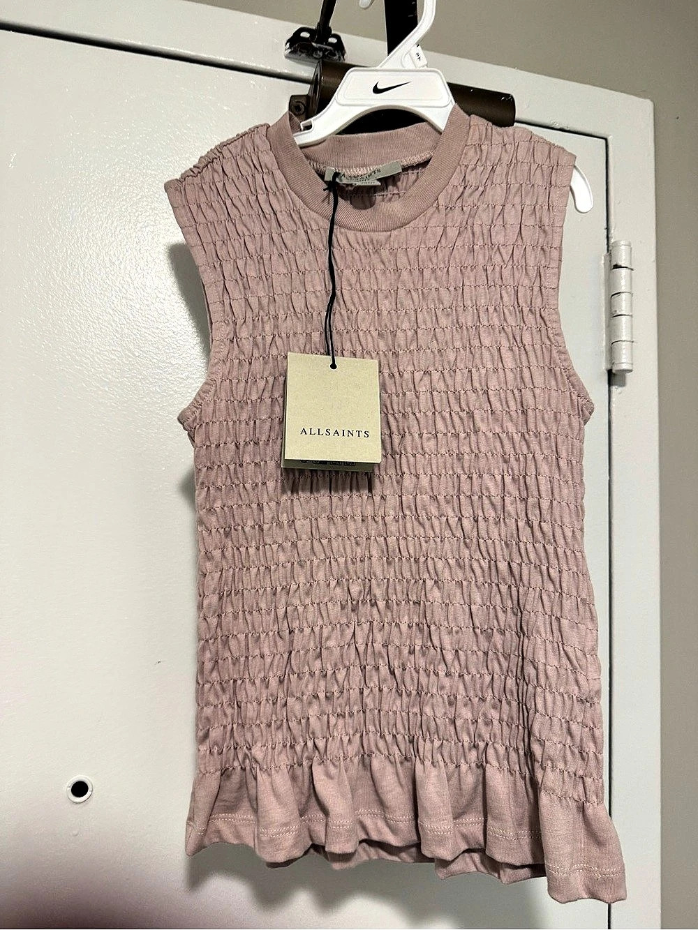 AllSaints Ode Smocked Tank Pink Size Small